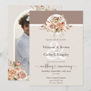 Invitation Lumière Terre tonale Floral Rustique Boho Mariage 