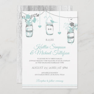Invitation Lumière Turquoise Mason Jar mariage bois Invitatio