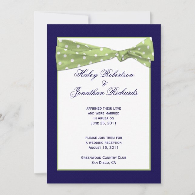 Invitation Lumière Violet foncé à pois vert clair Mariage apr (Devant)