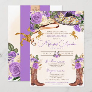 Invitation Lumière violet Rose Ouest Charro Quinceañera