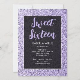 Invitation Lumière violet scintille Sweet 16 élégant script