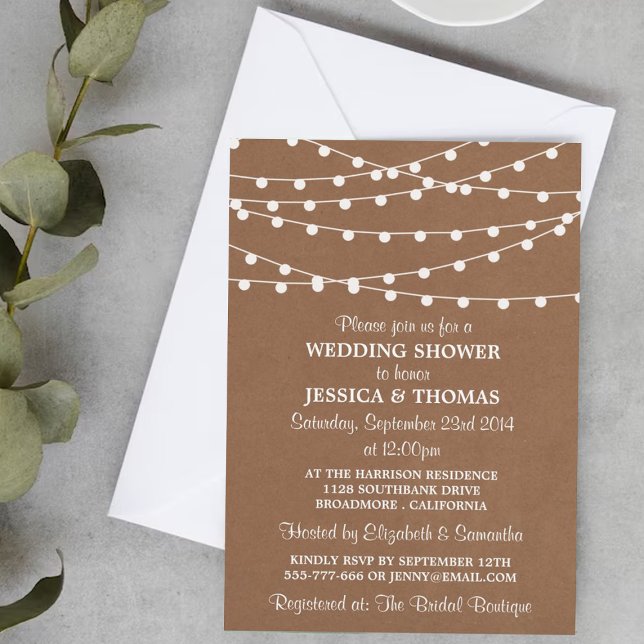 Invitation Lumières À Chaîne Blanche Sur Wedding shower Kraft (Créateur téléchargé)