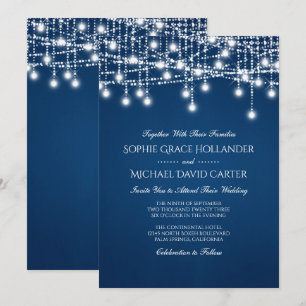 Invitation Lumières à cordes à touches blanches sur bleu