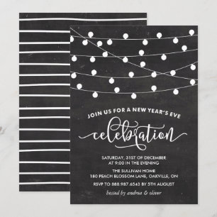 Invitation Lumières à cordes blanches sur le tableau noir Rév