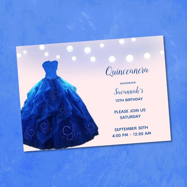 Invitation Lumières à cordes bleu clair Quinceanera Denim (Créateur téléchargé)