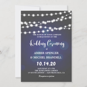 Invitation Lumières à cordes brillantes Mariage bleu profond 