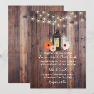 Invitation Lumières à cordes de lanterne rustique Mariage flo