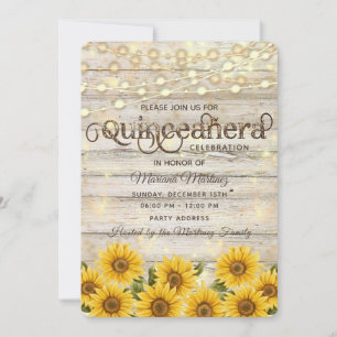 Invitation Lumières à cordes de tournesol du pays Quinceañera