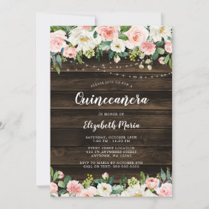 Invitation Lumières à cordes florales roses rustiques Quincea