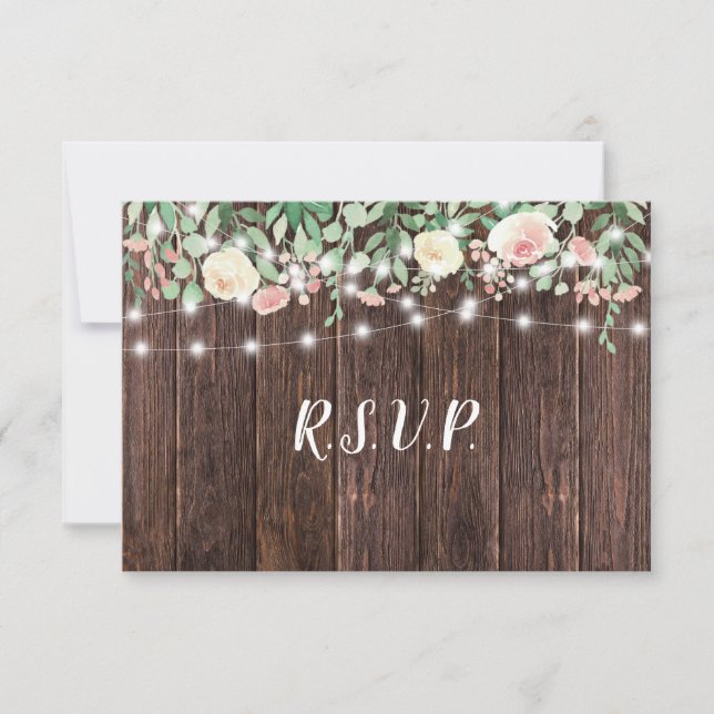 Invitation Lumières à cordes florales rustiques | choix d'ent (Devant)