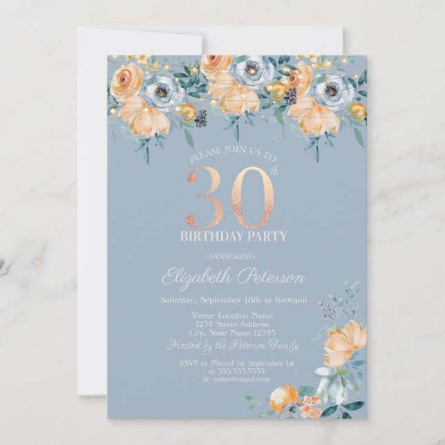 Invitation Lumières à cordes roses Dusty Blue 30e anniversair (Devant)