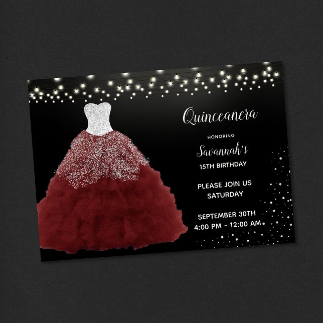 Invitation Lumières à cordes rouges Quinceanera (Créateur téléchargé)