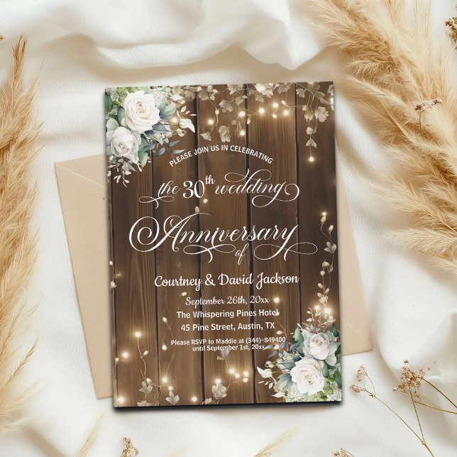 Invitation Lumières à cordes rustiques du 30e anniversaire du (Créateur téléchargé)