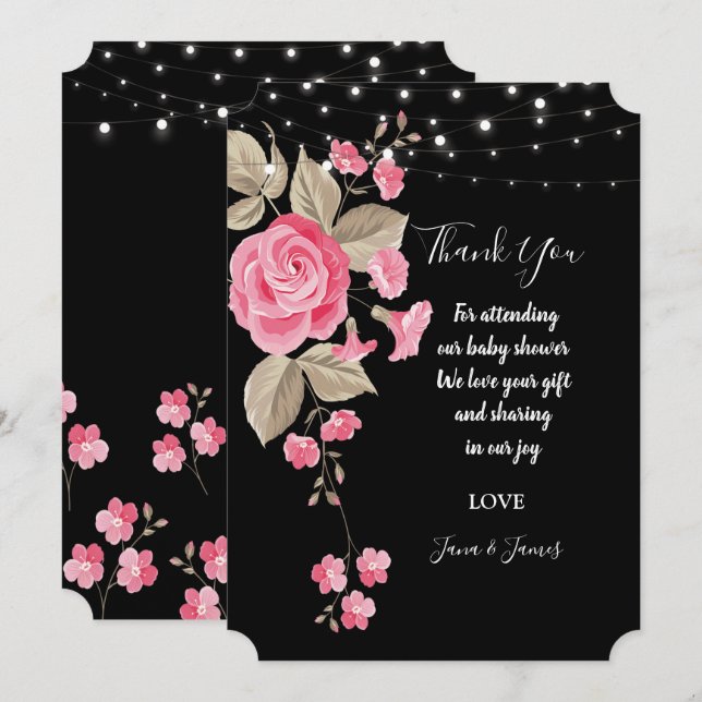 Invitation Lumières à cordes Whimsical Noir merci (Devant / Derrière)