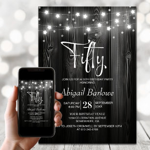 Invitation Lumières Blanches en Fil sur Bois - Fête d'anniver