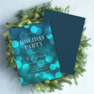 Invitation Lumières Bokeh Bleu Aqua Faux Argent Fête de Fins