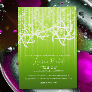 Invitation Lumières brillantes vert bat mitzvah Lime