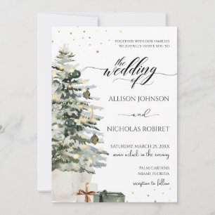 Invitation Lumières d'arbre élégantes mariage de noël d'hiver