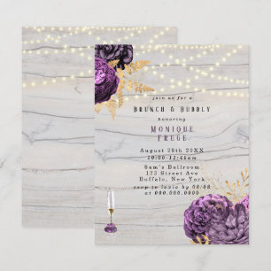 Invitation Lumières de bois floral violet Brunch & Bubbly