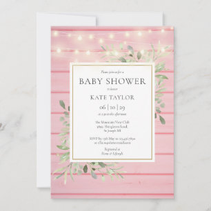 Invitation Lumières de bois rose en guirlande pour Baby Showe
