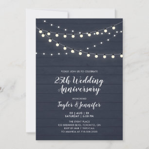Invitation Lumières de Bois Rustique et de Guirlande 25e Anni