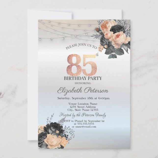 Invitation Lumières de Chaîne de Roses Orange 85e Anniversair (Devant)