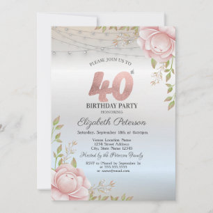 Invitation Lumières de Chaîne de Roses Orange Anniversaire 40