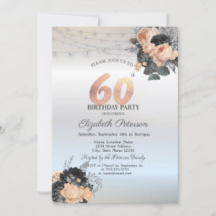 Invitation Lumières de Chaîne de Roses Orange Anniversaire 60