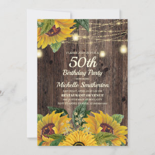 Invitation Lumières de Chaîne de Tournesol Rustique 50e Anniv