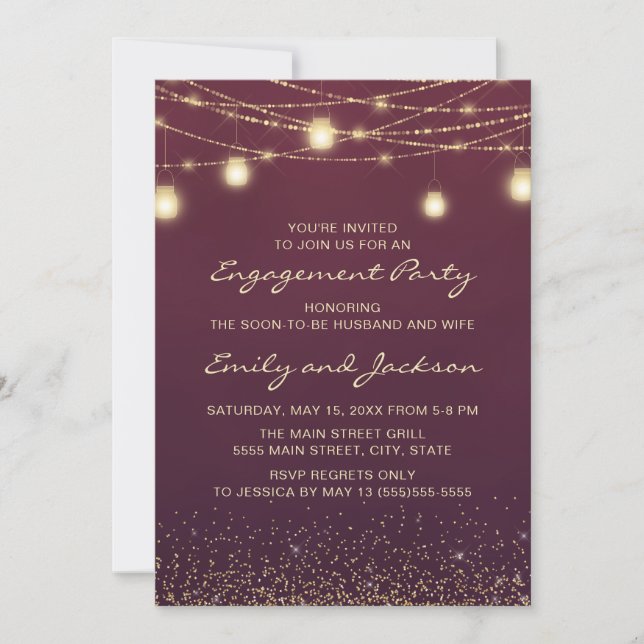 Invitation Lumières de chaîne dorées de Bourgogne Fête de fia (Devant)