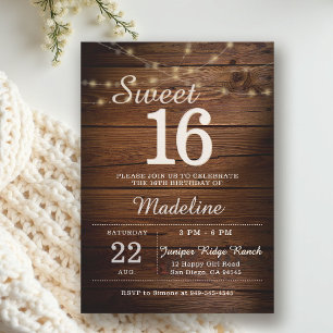Invitation Lumières de Chaîne en Bois Rustique pour un Sweet