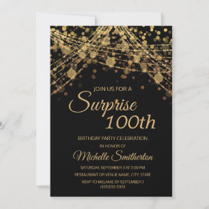Invitation Lumières de chaîne en or noir Surprise 100e annive