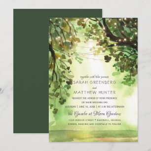 Invitation Lumières de chaîne Forêt Arbres Chemin Mariage Rus