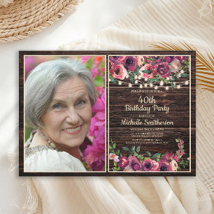 Invitation Lumières de Chaîne Rustiques Fleurs Roses Annivers