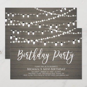 Invitation Lumières de chaînes   Rustic Adult 50th Birthday P