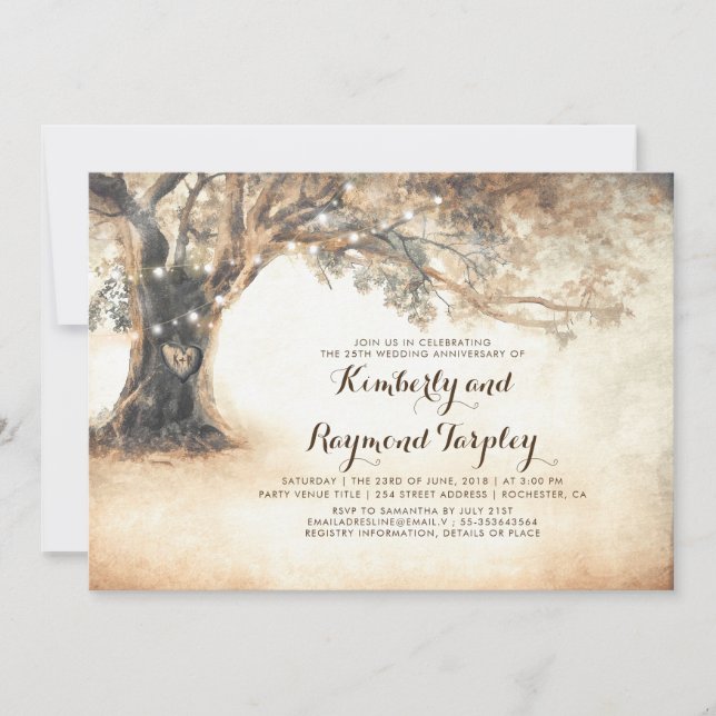 Invitation Lumières de corde de chêne rustique Mariage Annive (Devant)