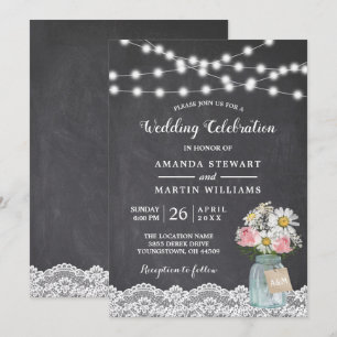 Invitation Lumières de corde de tableau noir Fleurs de bébé M