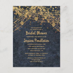 Invitation Lumières de corde dorées bleues marine élégantes p