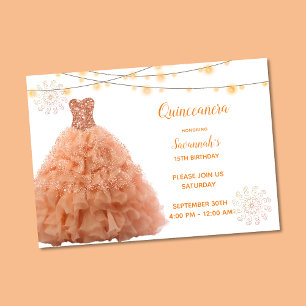 Invitation Lumières de cordes de robe corail Quinceanera