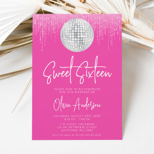 Invitation Lumières de disco Rose Argent Sweet 16