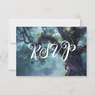 Invitation Lumières de fées en chêne de forêt enchâssée RSVP