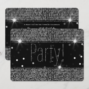 Invitation Lumières de fête scintillantes noires et argentées