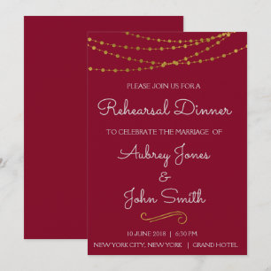 Invitation Lumières de ficelle de feuille d'or et dîner de