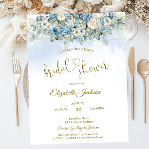 Invitation Lumières de ficelle de fleurs bleues chic douche d