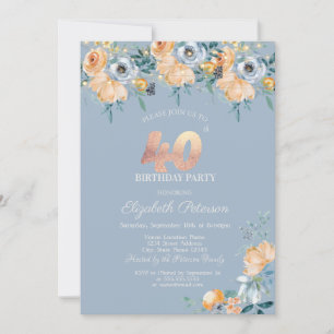 Invitation Lumières de ficelle de roses bleu poussiéreux 40e 