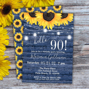 Invitation Lumières de ficelle de tournesols Bleu Anniversair