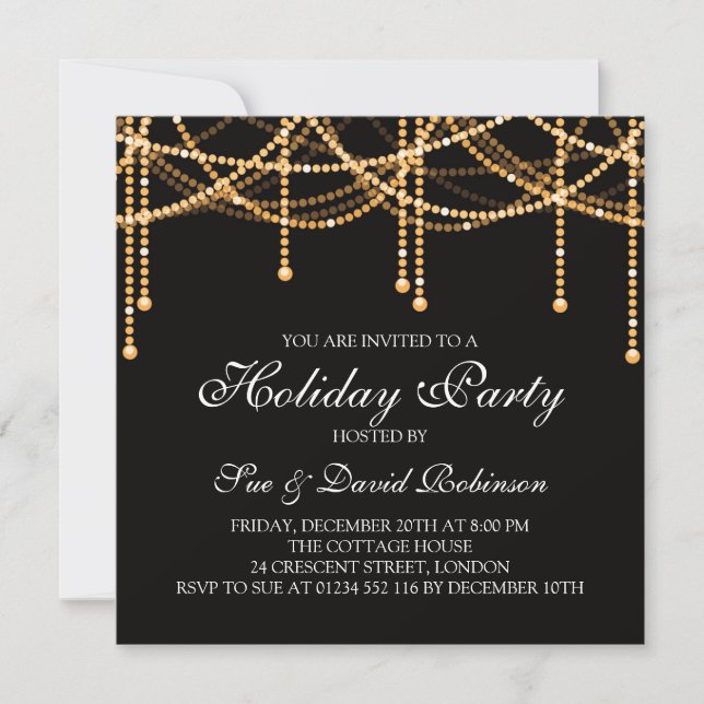 Invitation Lumières de ficelle d'or de fête de vacances (Devant)