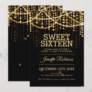 Invitation Lumières de ficelle d'or de partie du bonbon 16