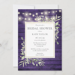 Invitation Lumières de ficelle en bois violet Fête de mariage