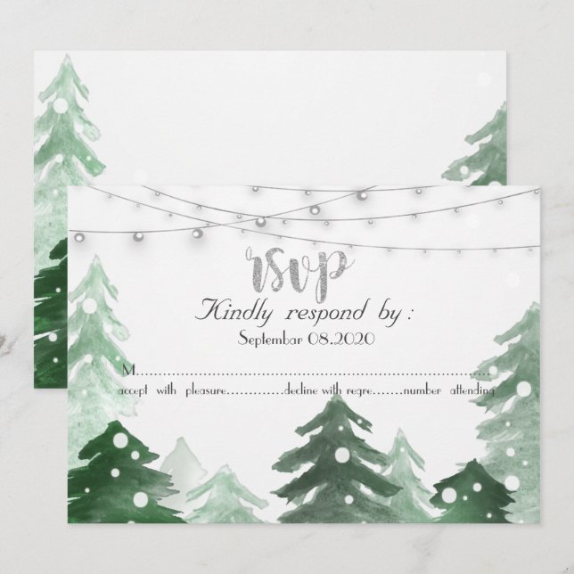 Invitation Lumières de forêt, de bois, RSVP (Devant / Derrière)